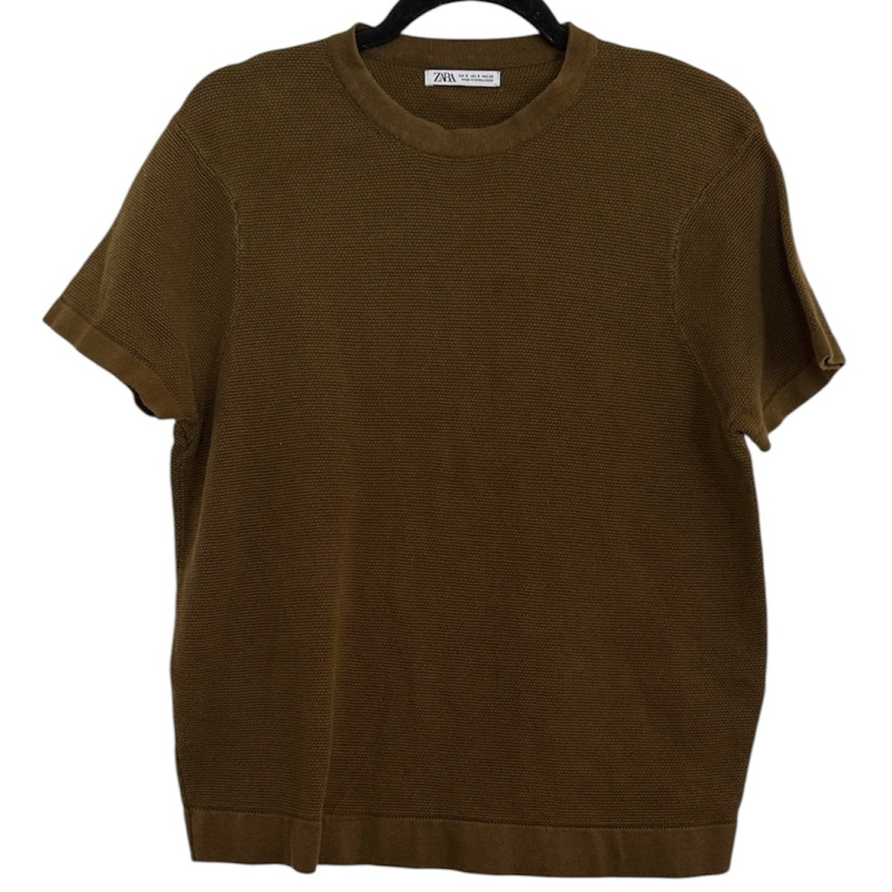 ☀️ Zara Greenish Brown Knit Short Sleeve Top